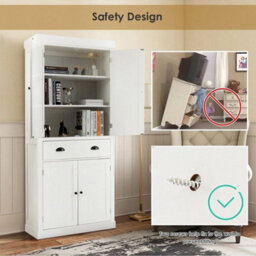 Freestanding Pantry Cupboard Wood Tall Storage Cabinet W/ 2 Doors White - thumbnail 4