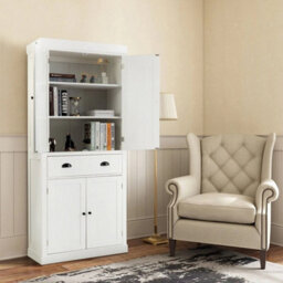 Freestanding Pantry Cupboard Wood Tall Storage Cabinet W/ 2 Doors White - thumbnail 5