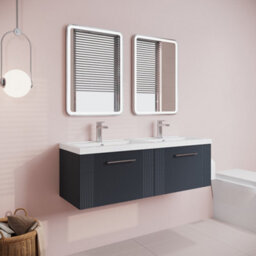 Balterley Belvide Partial Fluted 2 Drawer Wall Hung Vanity Unit With Double Polymarble Basin - 1200mm - Satin Dark Grey - thumbnail 6