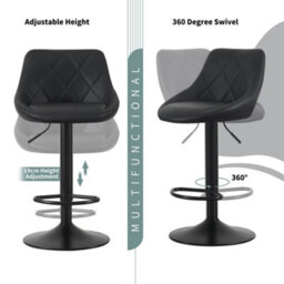 MCC Direct Set Of 2 Height Adjustable Kitchen Bar Stool Breakfast Chairs With Footrest Black - Stanley - thumbnail 3