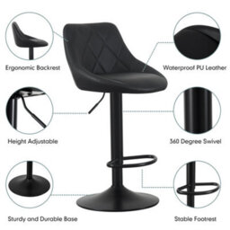 MCC Direct Set Of 2 Height Adjustable Kitchen Bar Stool Breakfast Chairs With Footrest Black - Stanley - thumbnail 2