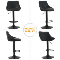 MCC Direct Set Of 2 Height Adjustable Kitchen Bar Stool Breakfast Chairs With Footrest Black - Stanley - thumbnail 4