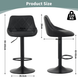 MCC Direct Set Of 2 Height Adjustable Kitchen Bar Stool Breakfast Chairs With Footrest Black - Stanley - thumbnail 6