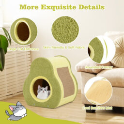 Costway Avocado-Shaped Cat House Cute Cat Shelter 35 X 33 X 40 Cm-Green - thumbnail 5