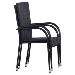 Berkfield Stackable Outdoor Chairs 2 Pcs Poly Rattan Black - thumbnail 2
