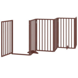 Walplus Brown Dog Gate With Door Foldable 6 Panels 300 Cm Poplar Wood - thumbnail 4