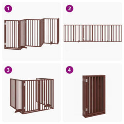 Walplus Brown Dog Gate With Door Foldable 6 Panels 300 Cm Poplar Wood - thumbnail 7