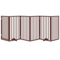 Walplus Brown Dog Gate With Door Foldable 6 Panels 300 Cm Poplar Wood - thumbnail 3