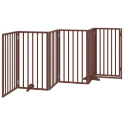 Walplus Brown Dog Gate With Door Foldable 6 Panels 300 Cm Poplar Wood - thumbnail 6