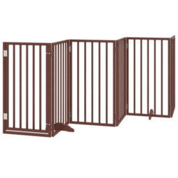 Walplus Brown Dog Gate With Door Foldable 6 Panels 300 Cm Poplar Wood - thumbnail 2