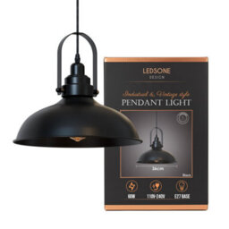 Ledsone Vintage Style Black Metal Ceiling Pendant Light 36Cm W Curvy Shape Industrial E27 Large Lamp Shade Fitting Fixtures - thumbnail 1