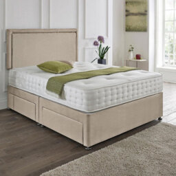 Dining Tables Seoul Matching Headboard Divan Set, 2 Drawer On Same Side With Sprung 1500 Comfort Mattress - Plush Almond - King - thumbnail 1