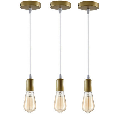 3 Pack Vintage Industrial Gold Pendant Lights Adjustable E27 Hanging Ceiling Lamp Holders For Bedroom, Kitchen & Conservatory - image 1