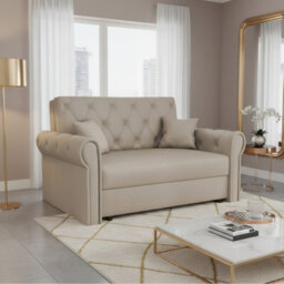 Viva Roma Ii Sofa Bed For Living Room With Sleeping Function Storage Metal Legs Wooden Frame 148X85X98Cm Beige - thumbnail 2