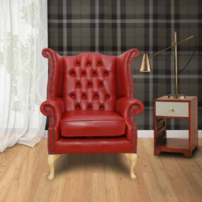 Chesterfield High Back Wing Chair Vele China Red Bespoke In Queen Anne Style - image 1