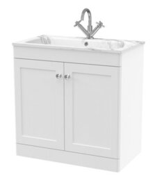 Balterley Swynnerton Traditional 2 Door Floor Standing Vanity Unit With Stone Basin, Satin White, 800mm