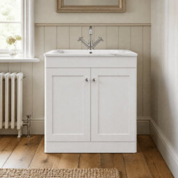 Balterley Swynnerton Traditional 2 Door Floor Standing Vanity Unit With Stone Basin, Satin White, 800mm - thumbnail 2