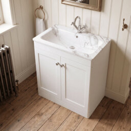 Balterley Swynnerton Traditional 2 Door Floor Standing Vanity Unit With Stone Basin, Satin White, 800mm - thumbnail 3