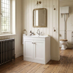 Balterley Swynnerton Traditional 2 Door Floor Standing Vanity Unit With Stone Basin, Satin White, 800mm - thumbnail 4