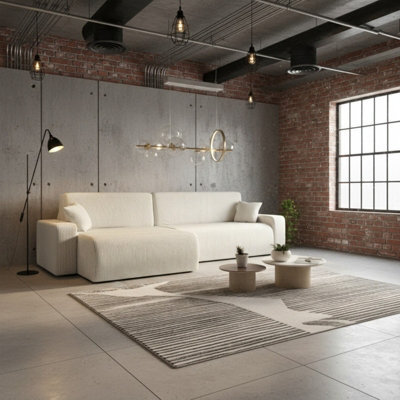 Piano L Maxi Ribbed Corduroy Corner Sofa Bed Universal Lr Poso Cord Fabric With Storage Sleeping Function Cream - image 1