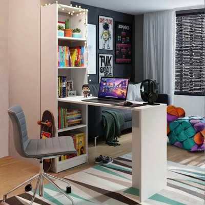 Compact Desk B1 With Universal Side Integrated Shelving For Home And Office White With Led Lamp - image 1