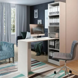 Compact Desk B1 With Universal Side Integrated Shelving For Home And Office White With Led Lamp - thumbnail 2
