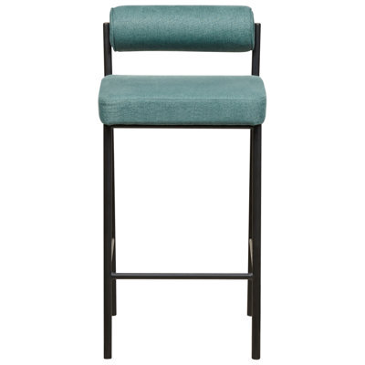 Wyld And Coco Novahome Teal Bar Chair Set Of 2 With Roll Backrest, Armless, Compact Velvet-Effect Fabric, Matt Iron Legs - image 1