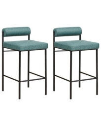 Wyld And Coco Novahome Teal Bar Chair Set Of 2 With Roll Backrest, Armless, Compact Velvet-Effect Fabric, Matt Iron Legs - thumbnail 3