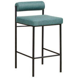 Wyld And Coco Novahome Teal Bar Chair Set Of 2 With Roll Backrest, Armless, Compact Velvet-Effect Fabric, Matt Iron Legs - thumbnail 4