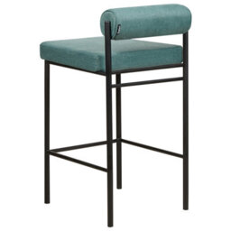 Wyld And Coco Novahome Teal Bar Chair Set Of 2 With Roll Backrest, Armless, Compact Velvet-Effect Fabric, Matt Iron Legs - thumbnail 5