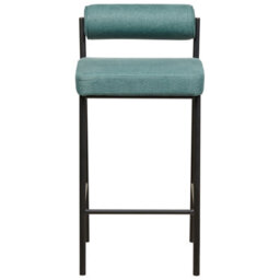 Wyld And Coco Novahome Teal Bar Chair Set Of 2 With Roll Backrest, Armless, Compact Velvet-Effect Fabric, Matt Iron Legs - thumbnail 1