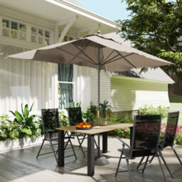 Outsunny Garden Table With Parasol Hole, Slatted Metal Tabletop, Brown - thumbnail 8