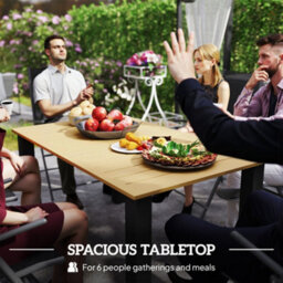 Outsunny Garden Table With Parasol Hole, Slatted Metal Tabletop, Brown - thumbnail 4