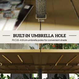 Outsunny Garden Table With Parasol Hole, Slatted Metal Tabletop, Brown - thumbnail 5