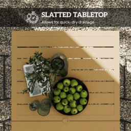 Outsunny Garden Table With Parasol Hole, Slatted Metal Tabletop, Brown - thumbnail 6