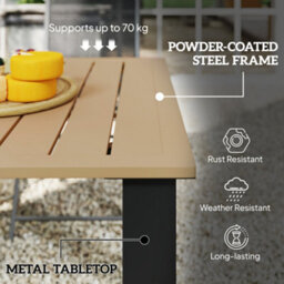 Outsunny Garden Table With Parasol Hole, Slatted Metal Tabletop, Brown - thumbnail 7