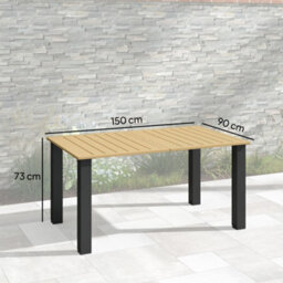 Outsunny Garden Table With Parasol Hole, Slatted Metal Tabletop, Brown - thumbnail 3