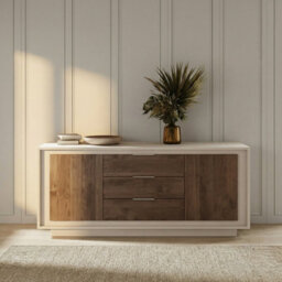 FurniComp LTD Furnicomp Berlin 2 Door 3 Drawer 180Cm Cashmere And Mercure Oak Sideboard - thumbnail 1