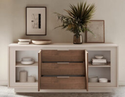 FurniComp LTD Furnicomp Berlin 2 Door 3 Drawer 180Cm Cashmere And Mercure Oak Sideboard - thumbnail 5