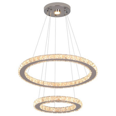 Led Crystal Chandelier Silver Pendant Light 3 Color Lights (50+30Cm) - image 1