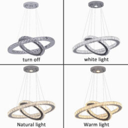 Led Crystal Chandelier Silver Pendant Light 3 Color Lights (50+30Cm) - thumbnail 4