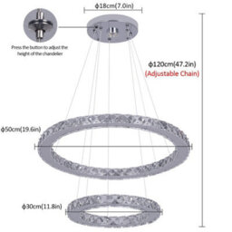 Led Crystal Chandelier Silver Pendant Light 3 Color Lights (50+30Cm) - thumbnail 6
