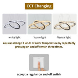 Led Crystal Chandelier Silver Pendant Light 3 Color Lights (50+30Cm) - thumbnail 3