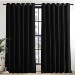 Ameha Plain Thermal Thick Blackout Eyelet Curtain Ready Made Ring Top Black Curtain Pair 90''x108'' Home Decor Uk