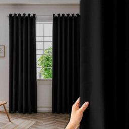 Ameha Plain Thermal Thick Blackout Eyelet Curtain Ready Made Ring Top Black Curtain Pair 90''x108'' Home Decor Uk - thumbnail 9
