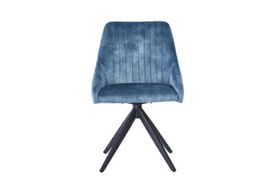 Rest Relax Milo Velvet Dining Chairs - Swivel Black Legs (Pair) Blue - image 1