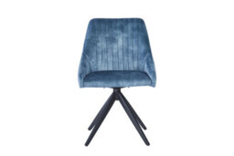 Rest Relax Milo Velvet Dining Chairs - Swivel Black Legs (Pair) Blue - thumbnail 1