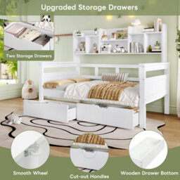Matteo Kids Single Bed Frame With Storage Drawers And Bookcase Headboard - White - thumbnail 5