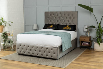 UKBEDFURNITURE Monaco Plush Grey End Opening Divan Ottoman Bed With 54 Inch Headboard - image 1