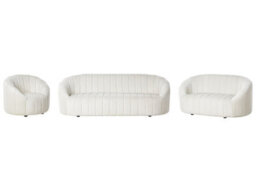 Wyld And Coco Luxevelvet 6-Seater Sofa Set - Off-White Velvet, Deep Channel Tufting, Low Back - thumbnail 3